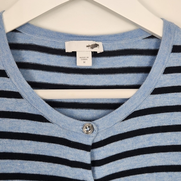 J. Jill Cotton Blend Long Sleeve Blue Striped Crewneck Cardigan Sweater Size M - Picture 5 of 9